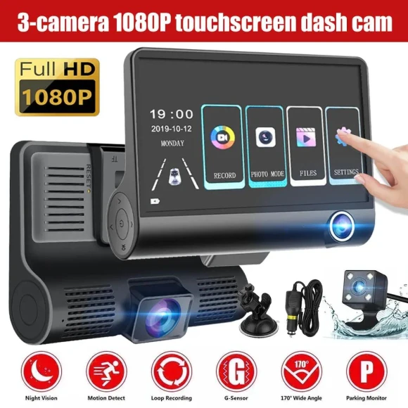 4-inch Touch Screen Dash Cam — Dashboard Cameras, Rainbow Rain