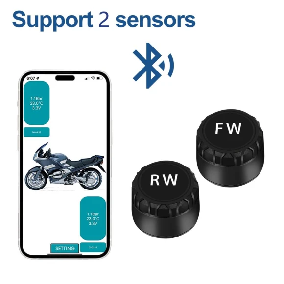 Bluetooth Motorcycle Tire Pressure Monitoring System — TPMS Sensor Replacements, JOHO - CarGear