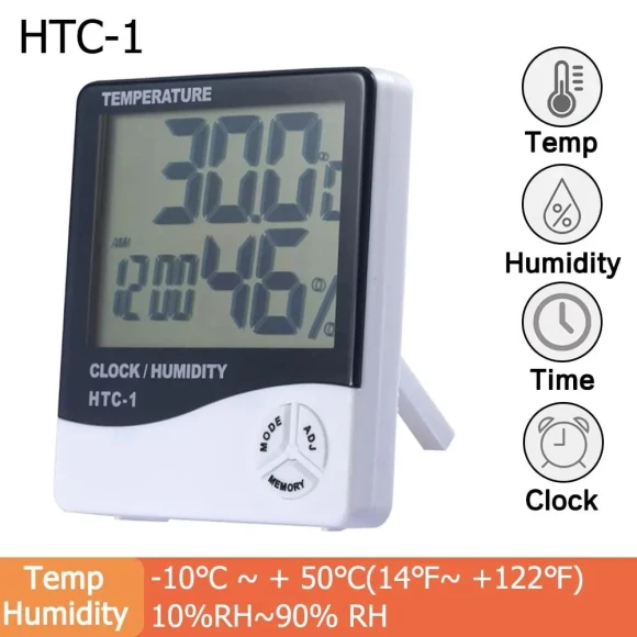 LCD Electronic Humidity Meter Smart Electric Digital Hygrometer Thermometer Weather Station Outdoor Clock — Hygrometers, COOKING-MALL