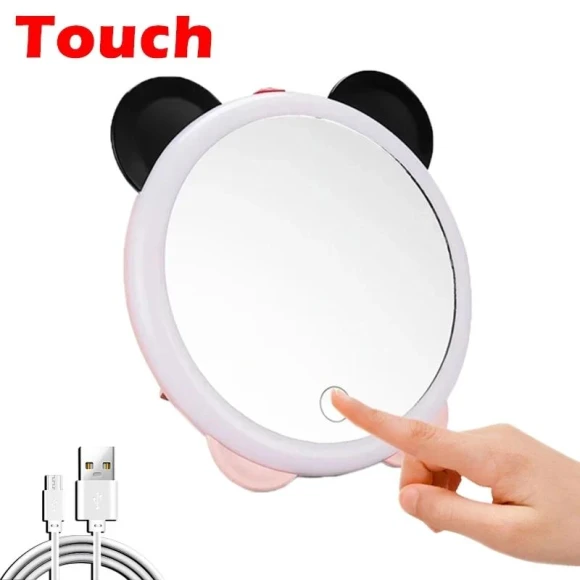 LED Cosmetic Mirror with 3 Lighting Modes — Handheld, Cozy Cottage-Relax