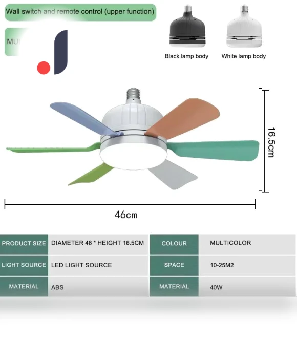 Smart Remote Control Ceiling Chandelier with LED Bulb Fan Lamp — Ceiling Fans & Accessories, Rainbow Rain