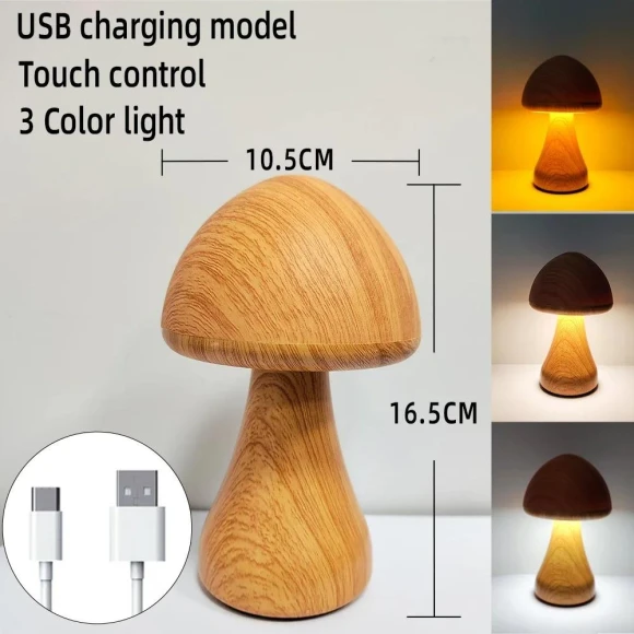 Smart Touch Control LED Wooden Cute Mushroom Night Light — Night Lights, Build My Home