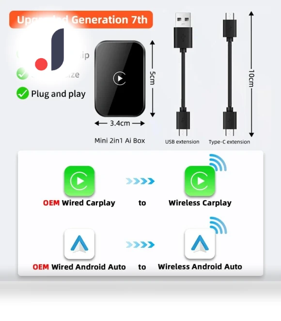 Mini 2-in-1 Wired Wireless Ai Box Carplay Android Auto Adapter — Phone Accessories, JOHO - CarGear