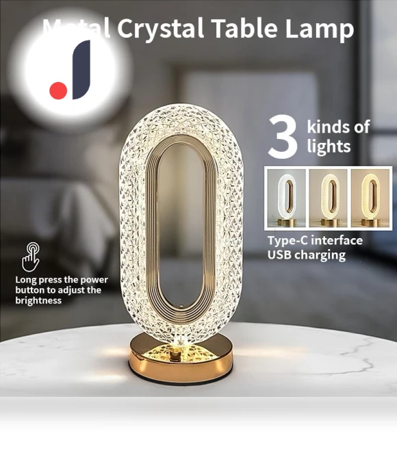 Modern Luxury Oval Crystal Table Lamp with Touch USB Display — Overhead Lighting, Build My Home