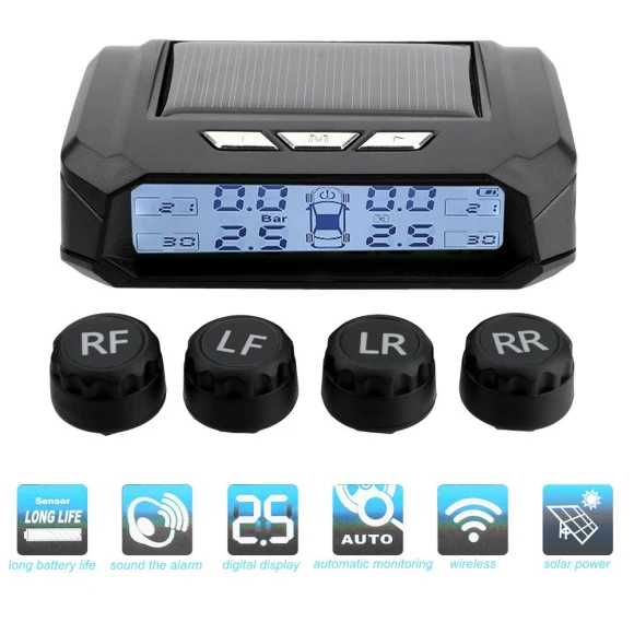 Temperature Warning Fuel Save Solar TPMS Tire Pressure Monitoring System — TPMS Sensor Replacements, Lntelligent Living Hall