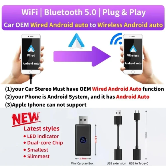 USB to Wireless Android Auto Adapter — Phone Accessories, JOHO