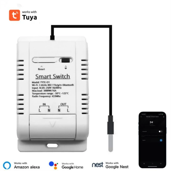 WiFi Smart Switch RF433 16A Temperature Switch — HVAC Controls, AUBESS