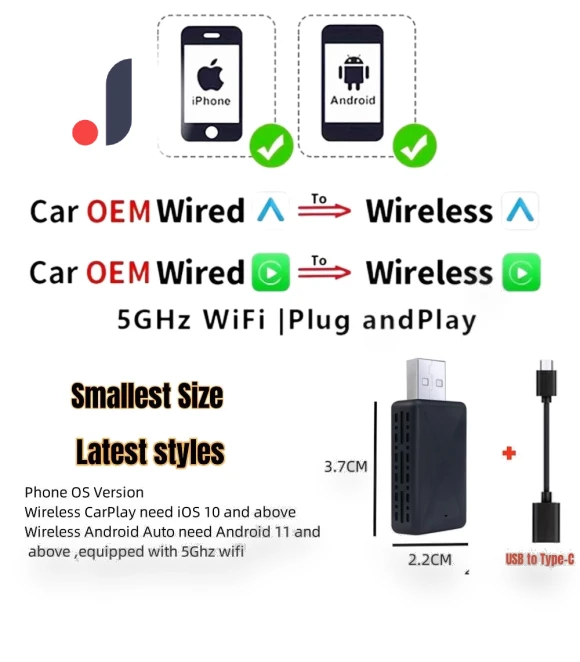 2-in-1 Wireless CarPlay Android Auto Adapter — Car Essentials, Happy Home Mall