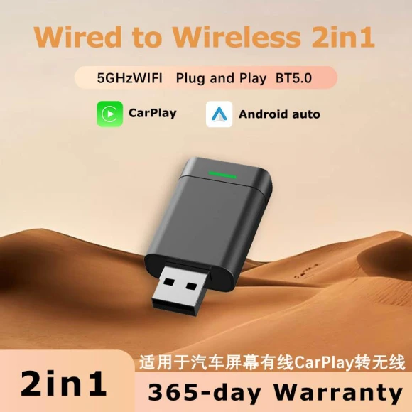 2-in-1 Wired and Wireless CarPlay and Android Auto AI Box Dongle — Phone Accessories, Auto Launcher