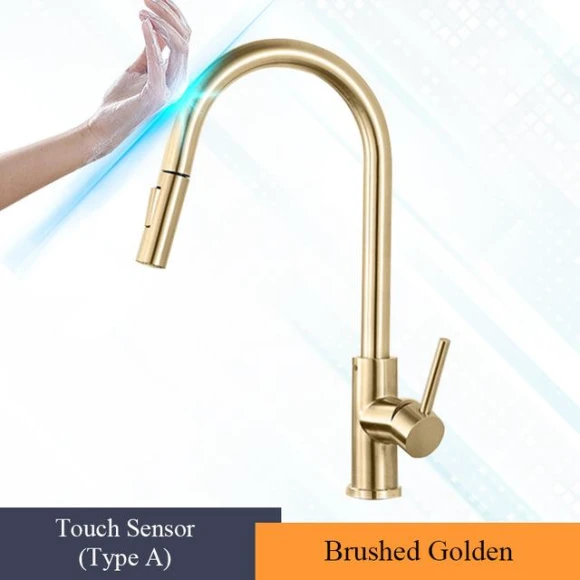 Matte Gold Retractable Touch Kitchen Faucet — Smart-Touch Kitchen Faucets, JOHO - CarGear