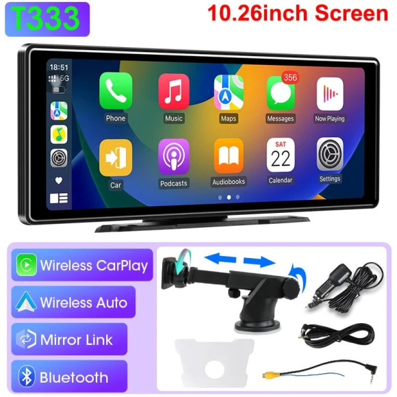 Universal 10.26-inch Wireless Carplay Android Auto MP5 Multimedia Video Player — Stereo Receivers, Auto Accessories Home