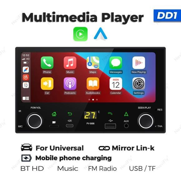 Universal 6.86-inch HD Touchscreen CarPlay Auto 2 Din Multimedia Video Player — Navigation & GPS Accessories, Auto Launcher