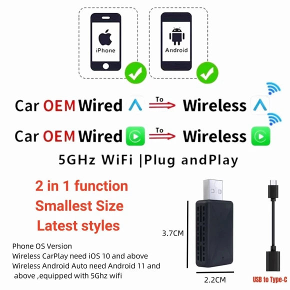 Wireless Carplay Android Auto Adapter — Phone Accessories, Auto Accessories Home