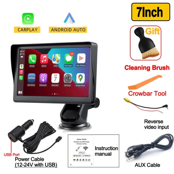 7-inch Portable Wireless Carplay Android Auto Multimedia Video Player — Stereo Receivers, Auto Accessories Home