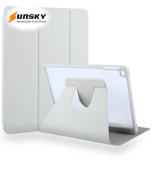 Acrylic TPU 3-folding Rotating Smart Tablet Leather Case with Pen Slot — Keyboard Cases, GEBEI