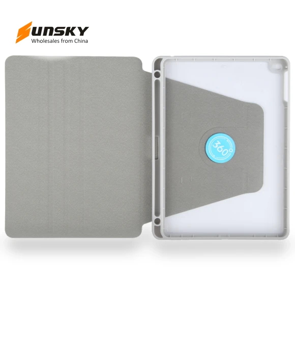 Acrylic TPU 3-folding Rotating Smart Tablet Leather Case with Pen Slot — Keyboard Cases, GEBEI