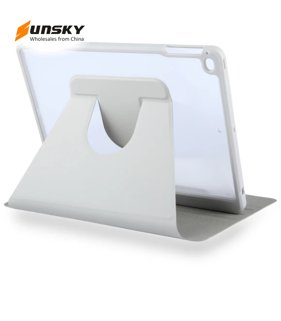 Acrylic TPU 3-folding Rotating Smart Tablet Leather Case with Pen Slot — Keyboard Cases, GEBEI