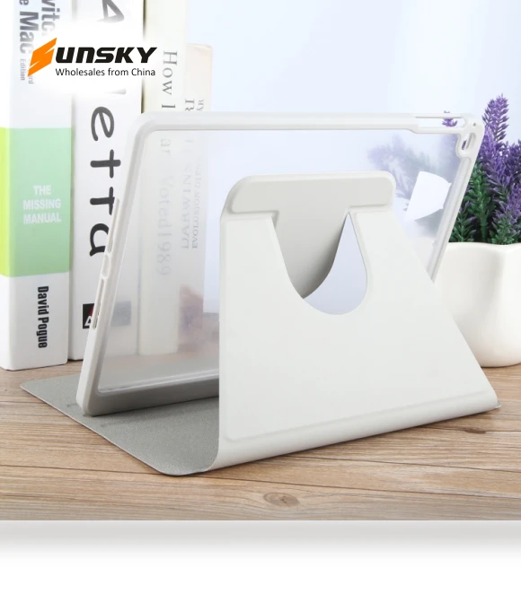 Acrylic TPU 3-folding Rotating Smart Tablet Leather Case with Pen Slot — Keyboard Cases, GEBEI