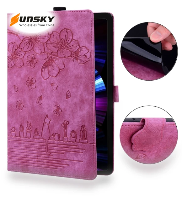 Cartoon Sakura Cat Embossed Smart Leather Tablet Case — Cases