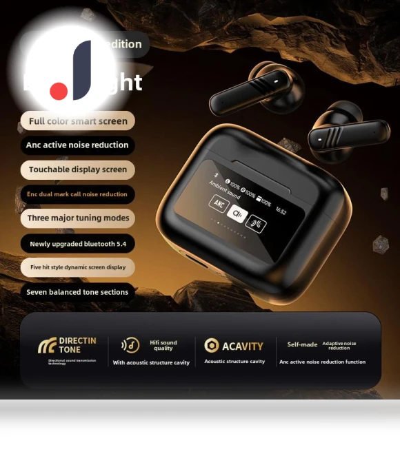 Bluetooth Wireless Earbuds with ANC+ENC Noise Cancellation and Color Touch Screen — In-Ear Headphones, Admisitr