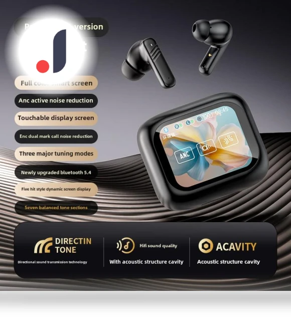 Full Color Touch Screen ANC+ENC Dual Noise Cancelling Bluetooth Earbuds — In-Ear Headphones, Admisitr