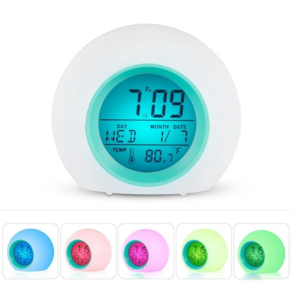 7 Color Round LED Digital Alarm Clock with Touch Control — Clocks, DC-HOME Textile