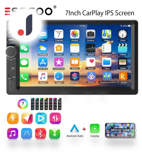 7-inch 2 DIN Car Stereo with Carplay & Android Auto — Stereo Receivers, ESSGOO