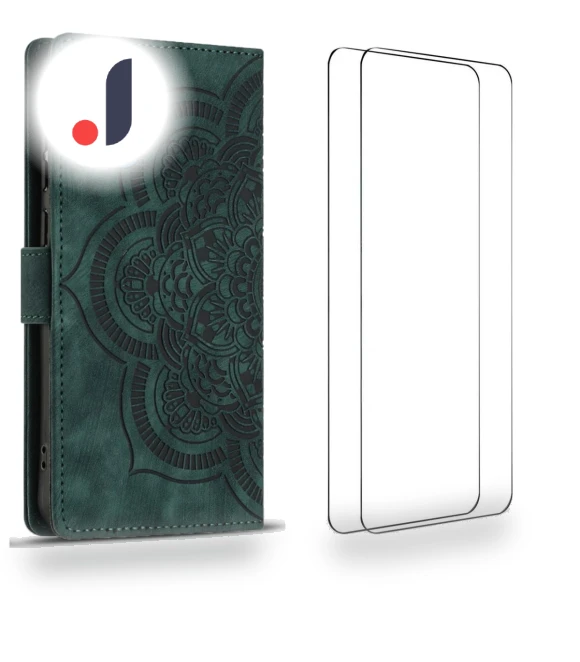 Mandala Leather Phone Cover with 2Pcs Tempered Glass — Phone Accessories, WANLONFENG