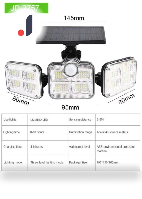 Triple-Head Solar LED Wall Light with Motion Sensor — Outdoor Security & Flood Lighting, Value Vault