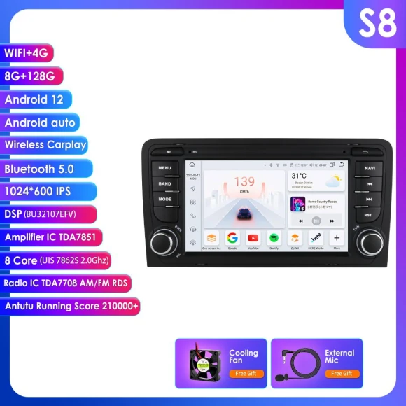 8-Core DSP Car Multimedia Player with CarPlay, GPS, 4G-LTE, WiFi, and AI Navigation — Stereo Receivers, OSSURET