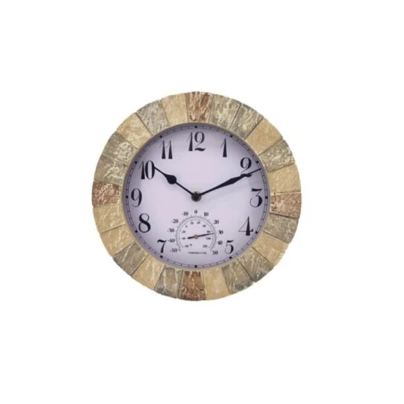 Sandstone Wall Clock Thermometer — Outdoor Clocks, NobleRot