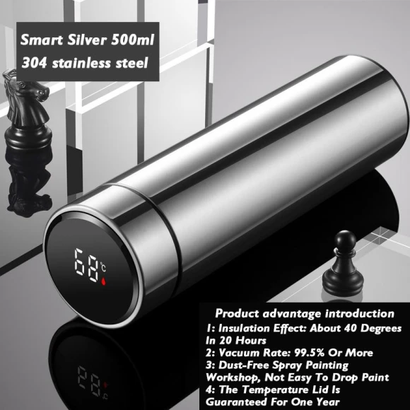 Smart Temperature Display Stainless Steel Thermos Mug — Beverage Warmers, Versatile Home Furnishing