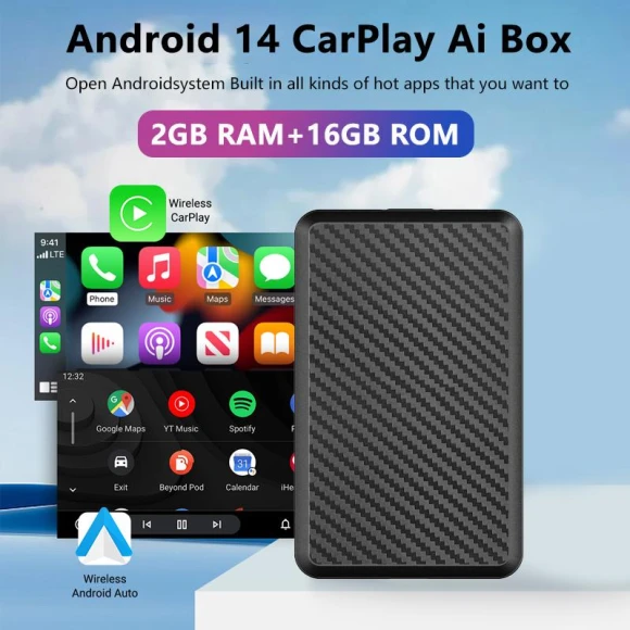 Wireless CarPlay & Android Auto 3-in-1 AI Box — Stereo Receivers, ZoomSpark