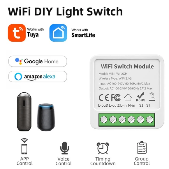 Mini Tuya 2/3/4-channel WIFI Smart Switch DIY Module — Smart Home Modules, AUBESS