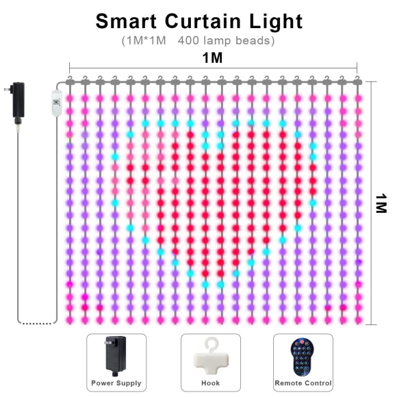 Programmable RGBIC LED Curtain Lights — String Lights, HOME-Auto-001