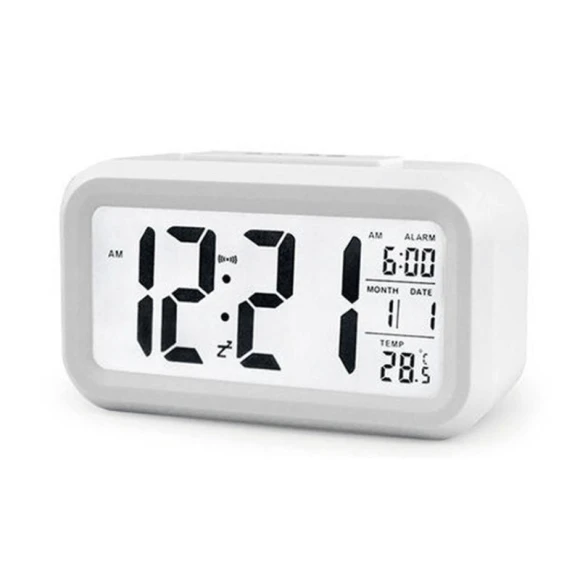 Digital Rechargeable Clock with Smart Light Sensor — Alarm, CrimsonClay