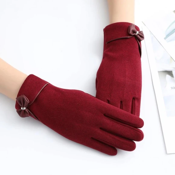 Plush warm gloves with touchscreen and bow — Cold Weather Gloves, Evergreen