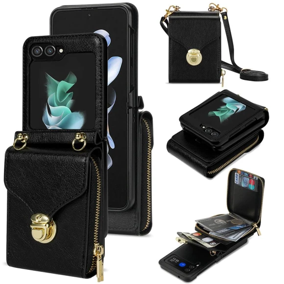 PU Leather Coated Phone Case with Zipper Pocket and Shoulder Strap — Flip Cases, Smartwatch 2025