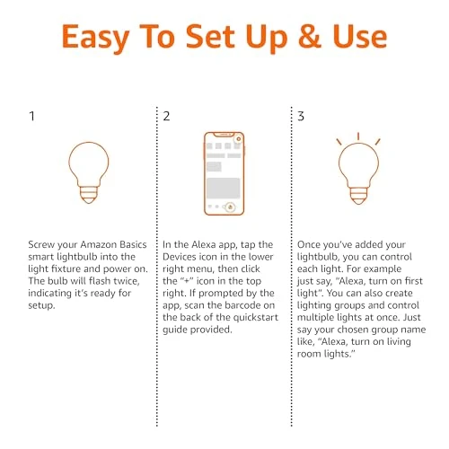 Smart A19 LED Light Bulb, Dimmable Soft White — LED, Amazon Basics