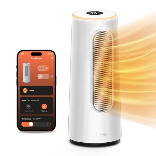 Smart Space Heater with Thermostat and RGB Night Light — Portable Electric Heaters, CLEVAST