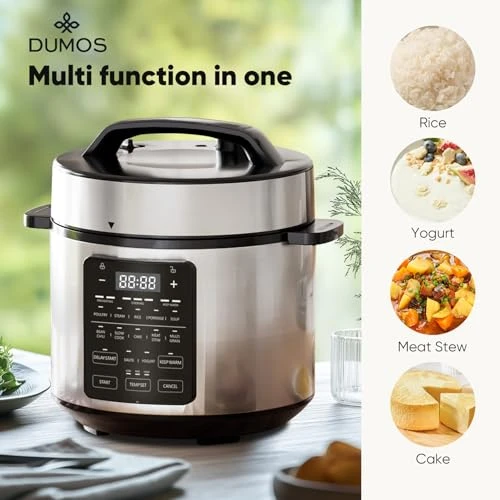 12-in-1 Electric Pressure Cooker 6 QT Stainless Steel Multi Cooker — Electric Pressure Cookers, DUMOS