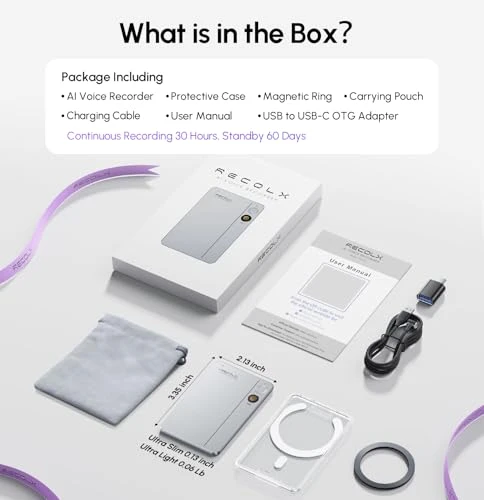 AI Voice Recorder with App Control, Transcription, and Summarization — Portable Audio Recorders, RECOLX