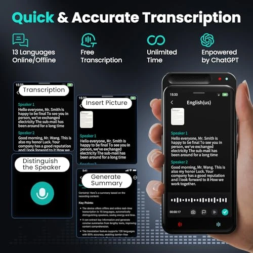 AI Voice Recorder with Free Transcription and Translation — Portable Audio Recorders, Fivegren