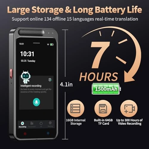AI Voice Recorder with Transcription, Summarize, and Translation — Portable Audio Recorders, HUREWA
