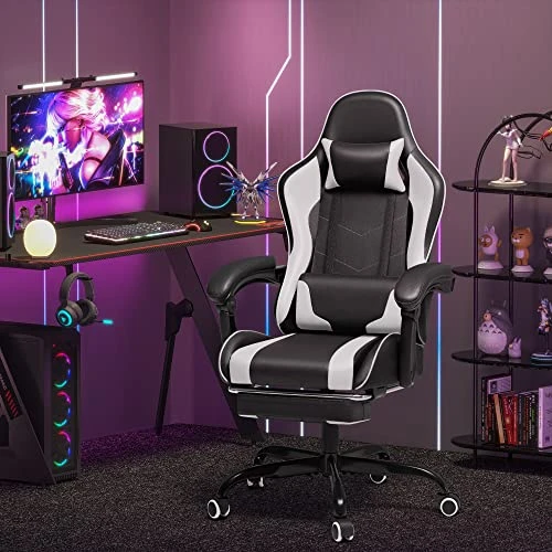 Gaming Chair with Footrest and Massage Lumbar Support — Gaming Chairs, Homall