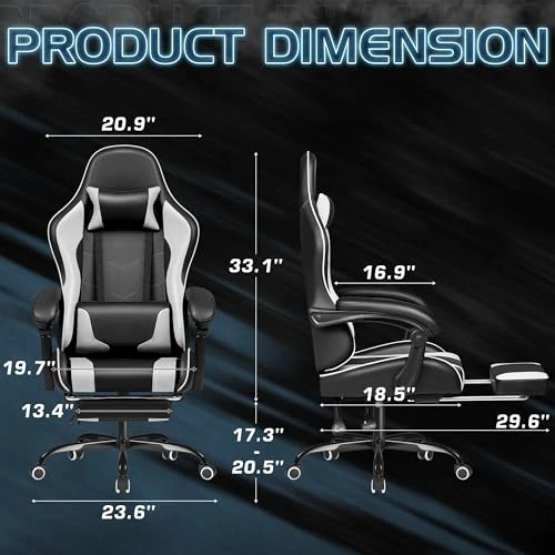 Gaming Chair with Footrest and Massage Lumbar Support — Gaming Chairs, Homall