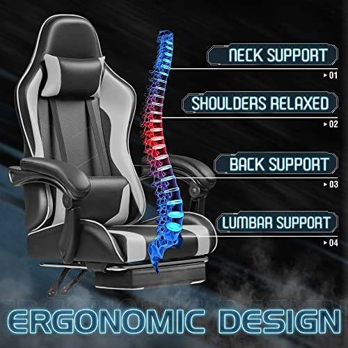 Gaming Chair with Footrest and Massage Lumbar Support — Gaming Chairs, Homall