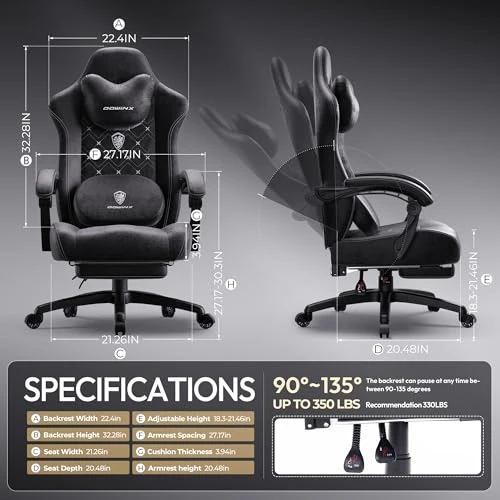 Gaming Chair with Heated Massage Lumbar Support and Footrest — Gaming Chairs, Dowinx