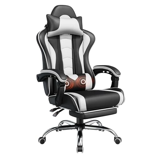 Gaming Chair with Massage Lumbar Support and Footrest — Gaming Chairs, Yaheetech