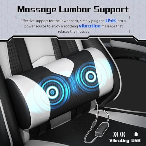Gaming Chair with Massage Lumbar Support and Footrest — Gaming Chairs, Yaheetech